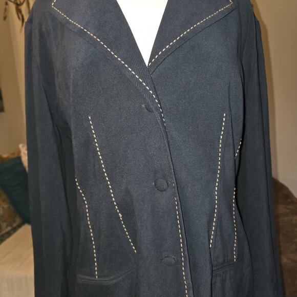 Sheri Martin New York Faux Suede Jacket Dark Green Size 14 Topstitch Blazer - Picture 7 of 16